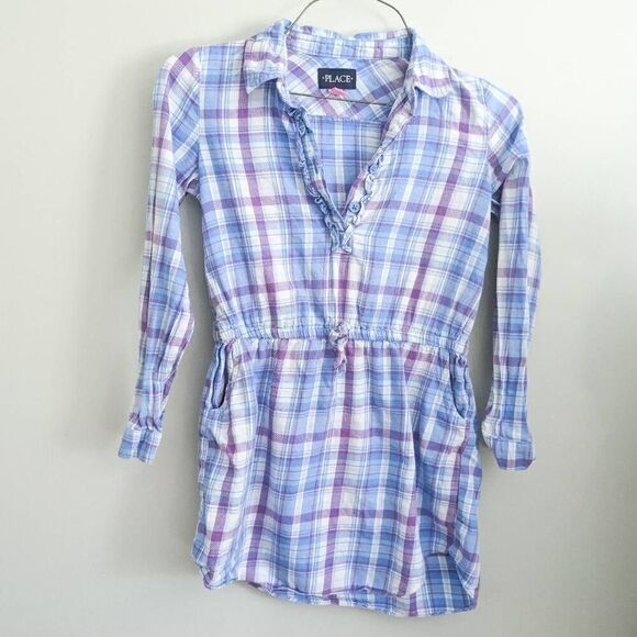 The Children's Place Girls Plaid Button Dress - Picture 1 of 4